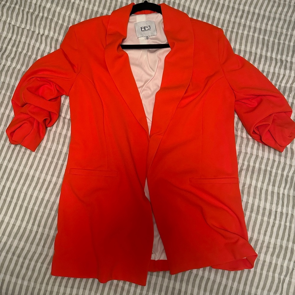 Women's Orange Open-Front Blazer with Shawl Lapel